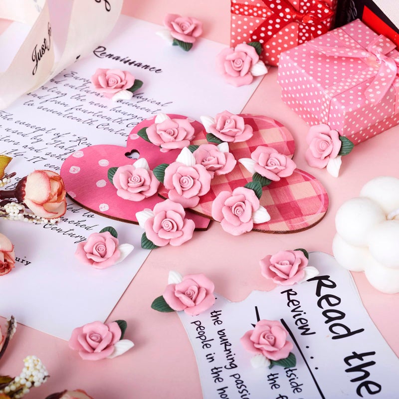 BB Beadthoven Beadthoven 20-Piece Flatback Pink Rose Handmade Porcelain Cabochons Flower Charms China Clay Beads Charms Jewelry Embellishment Supplies for Gluing DIY Jewelry Making Finding Supplies Stud Earring - Image 3